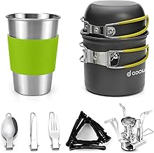 Odoland Camping Geschirr Set 10-teiliges Outdoor Kochgeschirr Aluminium Camping Töpfe Becher Fal…