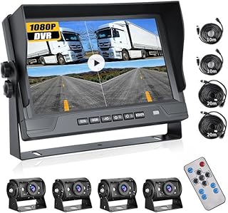 CAMECHO Rückfahrkamera-System Mit 9 Zoll 1080P 4-Geteiltem DVR Monitor, 4 IP69 Wasserdichte Nach…