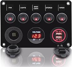Geloo 5 Gang Schalter Panel, 12V/24V Kippschalter Panel IP65 Wasserdichte LED Voltmeter Dual USB …