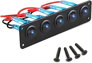 Linkstyle 5 Gang Wippschalter Panel 12V, Wasserdicht 20A Ein-Aus SPST 3 Pin Kippschalter mit Blau…