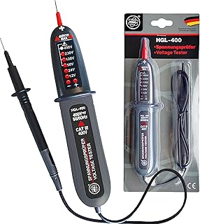 HGL-400 Spannungsprüfer zweipolig 12V bis 400V AC/DC mit LED Anzeige, Phasenprüfer, IP54 Spritz…