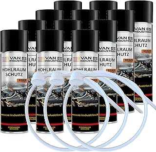 Van ES Industries 12x Hohlraumschutz braun Hohlraumversiegelung Spray 500ml Wachs + 60cm Sonde