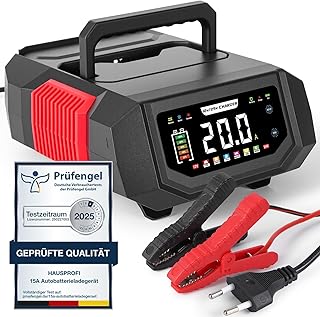 Autobatterie Ladegerät 12V/24V, HAUSPROFI 20A Intelligentes Batterieladegerät KFZ mit Einstellb…