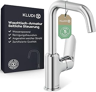 KLUDI-X1 Waschtischarmatur, 360° schwenkbar, Auslaufhöhe 205 mm, wassersparender Wasserhahn Bad…