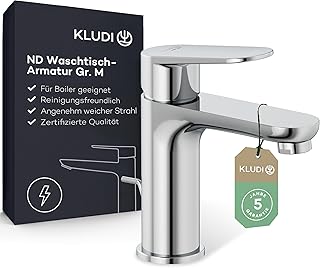 KLUDI-X1 Niederdruck Waschtischarmatur, Auslaufhöhe 95 mm, wassersparender Wasserhahn Bad Größ…