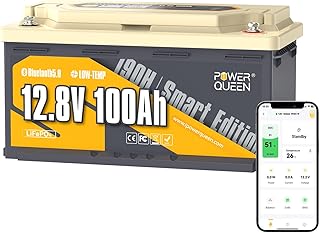 Power Queen 12V 100Ah LiFePO4 Batterie Bluetooth H190, Unterfahrstuhl-Batterie DIN H8/L5, 100A BM…