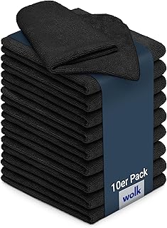 wolk Mikrofasertücher 40×40 cm 10er Pack schwarz, Putztücher Microfiber fusselfrei, Reinigungst…