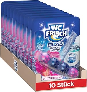 WC Frisch Kraft Aktiv Blauspüler Blüten-Frische (10er Pack), WC-Reiniger mit innovativer Geruch…