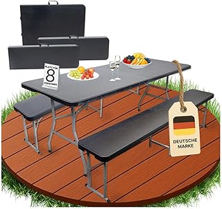 novaterra® Bierzeltgarnitur 3-teilig Set Tisch & 2X Bank | Buffettisch für draußen Gartengarni…