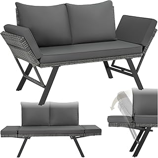 tectake® Rattan Loungesofa und Sonnenliege, Gartenmöbel, Lounge Möbel Outdoor, Sitzbank mit Sc…
