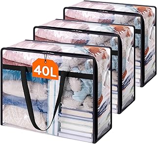Lifewit 3 Stück Transparente Plastik Aufbewahrungstasche, 40L Kleiderschrank Organizer Aufbewahr…