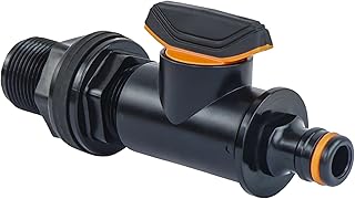 Tankdurchführung mit Absperrhahn, Außengewinde 26,44mm, 3/4″ xQuick Connector, Regentonnendurch…