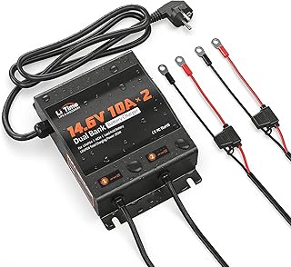 LiTime 2-Kanal 14.6V 10A (10A/Kanal) Lithium Batterieladegerät, IP65 Wasserdichtes AC-DC LiFePO4…