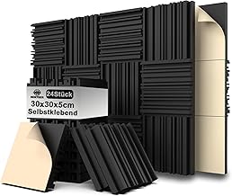 24 Stück Akustikschaumstoff Selbstklebend, Schwarz Gerillte Akustikpaneele 30 x 30 x 5 cm, Hohe …