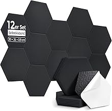12 Stück Hexagon Akustikplatten Selbstklebend, 30 x 26 x 0,9 cm Hohe Dichte Akustikpaneele, Scha…