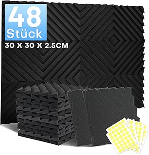 48 Stück Akustikschaumstoff Schallschutzplatten, 2.5 X 30 X 30CM Schalldämmung Akustikpaneele, …