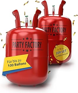 Party Factory – Helium Gasflasche 2x 400L für ca. 100 Luftballons – Partydeko Ballongas Flas…