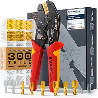 BAURIX® Crimpzange Set mit 300 Flachsteckhülsen 0,50–2,50 mm² – Elektriker Werkzeug für…