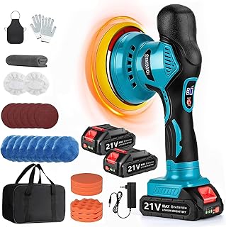 Akku Poliermaschine Auto für Makita 18V,150mm Exzenterpolierer mit 2×21V 2000mAh Batterien, 27-…