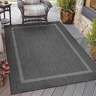 HomebyHome In & Outdoor Teppich Wetterfest Sisal Optik 200×300 (200 x 290 cm) Schwarz – Balkon Te…