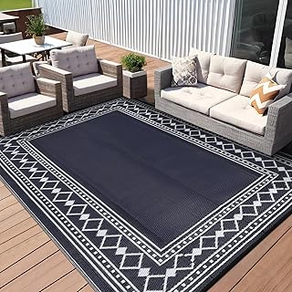CAROMIO Wasserdichter Outdoor-Teppich 270 x 360 cm, Outdoor-Teppich aus Kunststoffstroh für Camp…