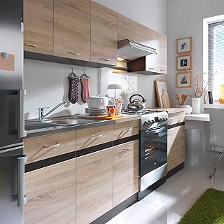 Küche 240cm in Eiche von FIWODO® – ERWEITERBAR – günstig + schnell – Einbauküche Junona Line …