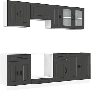 8-TLG Küchenschrank Set Kalmar Schwarz Holzwerkstoff 80x46x81,5 cm Moderne Küchenzeile mit Glas…