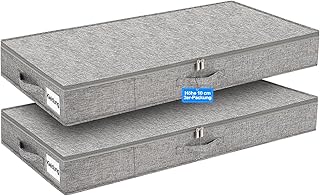 mepure Unterbett Aufbewahrungsbox 10 cm hoch, grau – formstabile Unterbettbox mit Deckel & 3 Gr…
