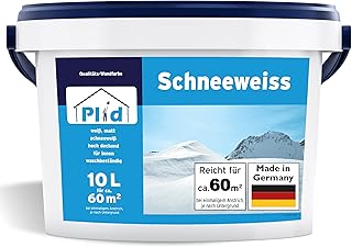 Plid® Schneeweiß Wandfarbe Weiß 10L für ca. 60 m² [HOHE DECKKRAFT] – Weiße Wandfarbe Polarw…