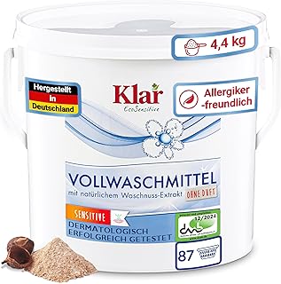 Klar Vollwaschmittel Pulver Sensitive 4,4kg – 80 Ladungen – Allergiker Waschpulver ohne Duft – Bi…