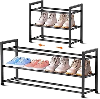 Bumusty Schuhregal 3 Etagen Ausziehbar, 45 bis 83 cm Verstellbar Metall Schuhablage, für kleine …