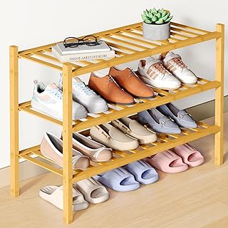 smiry Schuhregal aus Bambus, Schuhregal Platzsparend mit 3 Ebenen, Erweiterbar Stapelbar Shoe Rac…