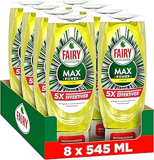 Fairy Max Power Zitrone Handgeschirrspülmittel 8x545ml, effektive Formel für sauberes Geschirr …