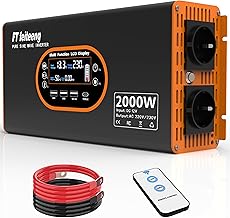 Wechselrichter 2000W 12V auf 230V Reine Sinuswelle – Spannungswandler LCD Display mit 2 EU-Steckd…