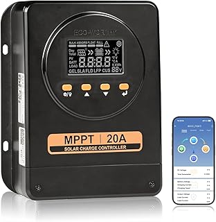 ECO-WORTHY 20A MPPT Laderegler, 12V/24V mit automatischer Erkennung, Bluetooth, App und Display, …