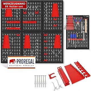 PROREGAL 6x Werkzeugwand ARES, Werkzeug Lochwand Set aus Metall, Lochplatte inkl. 58 Haken & Halt…