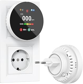 Kohlenmonoxid- und Gasmelder mit Stecker, 4-in-1 CO-Melder mit Temperatur- & Luftfeuchtigkeitssen…