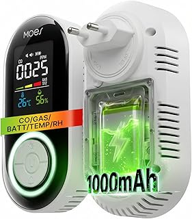 MOES 4-in-1 Gasmelder und Kohlenmonoxid Melder für Steckdose mit 1000mAh Akku, CO & Gaswarngerä…