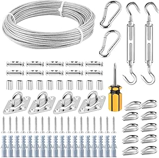 Sonnensegel Befestigung Kit, 20M Edelstahl Drahtseil 3mm, 304 Edelstahl Sonnensegel Befestigungss…