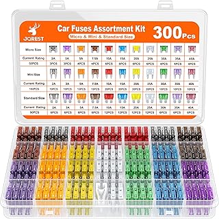 JOREST 300Pcs Kfz Sicherung Set, 160 Mini Flachsicherungen + 90 Standard Sicherungen + 50 Micro S…