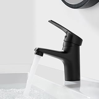 Wasserhahn Bad Schwarz Einhebelmischer Armatur für Waschbecken Badezimmer mit Kalt/Warmwasser, S…