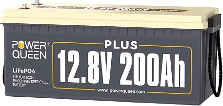 Power Queen LiFePO4 Batterie 12V 200Ah Plus für Off-Grid | 200A BMS, Max. 15000 Zyklen, 2560W Le…