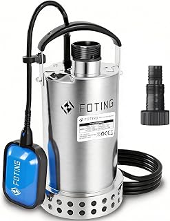 FOTING Edelstahl Tauchpumpe 900 W, 13.000 l/h, Förderhöhe bis 9 m, Eintauchtiefe bis 7 m, mit S…