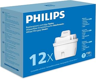 Philips Water Wasserfilter-Kartuschen Geschmack+, 12 er-Pack, reduziert MIKROPLASTIK, CHLOR, KALK…