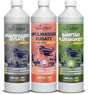 bio-chem Campingtank Set 3-teilig Sanitär & Grauwasser | Je 1L Sanitärflüssigkeit, Grauwassert…