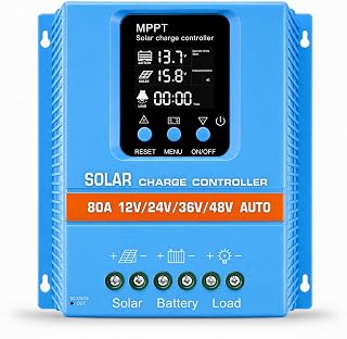 80A Solarladeregler 12V 24V 36V 48V Automatische Erkennung, 100V PV-Eingang, LCD Display, Dual US…