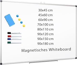 XIWODE Magnetisches Whiteboard 90×60 – Große Magnettafel zum Aufhängen 60 x 90 cm, Silberner …