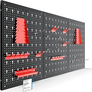Arebos Werkzeugwand 3-teilige Lochwand Werkstatt | 17-teiliges Hakenset & Halterungen | 117,6 x 5…