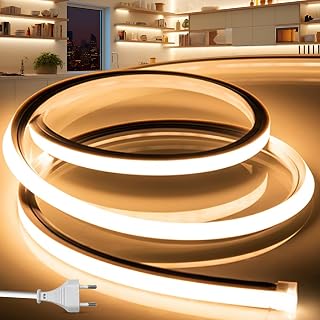 LED Streifen Aussenbereich 230V Neon LED Strip 2M Wasserdicht Lichtband IP65 Warmweiß Silikon Au…