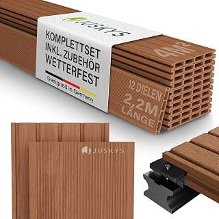 Juskys WPC Terrassendielen 4 m² – 220 cm Dielen, wetterfest & pflegeleicht, inkl. Unterkonstru…